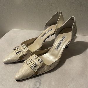 Manolo Blahnik Ivory Snakeskin Heels